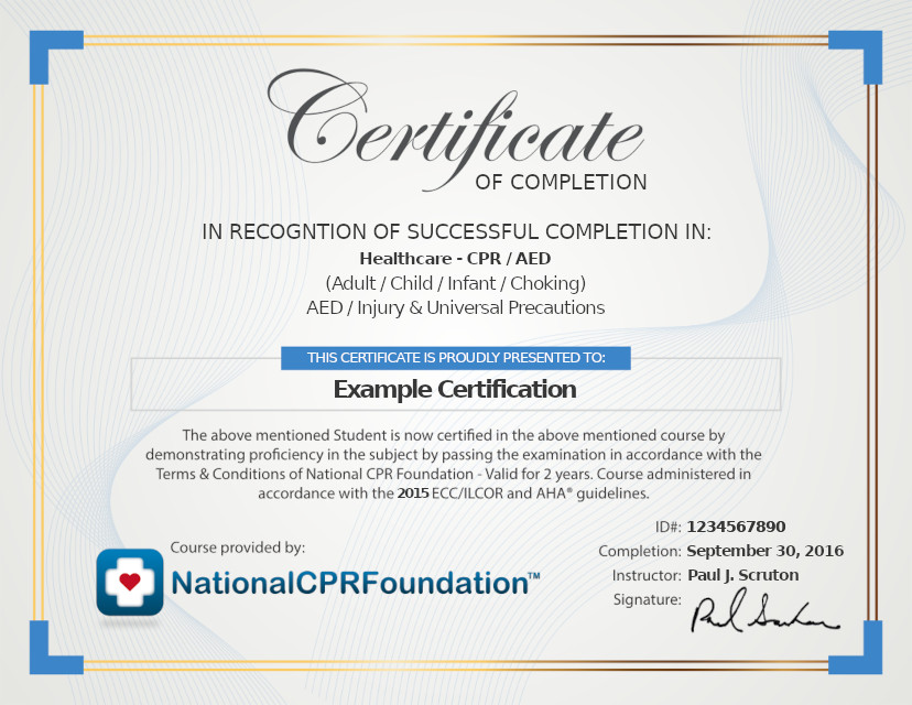 National CPR Foundation certification example